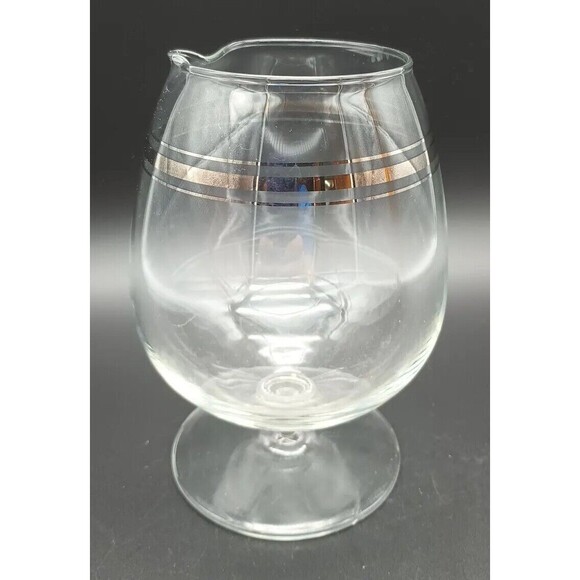 MCM Glass Brandy Cocktail Decanter Pitcher Snifter Platinum Rings - Picture 1 of 6